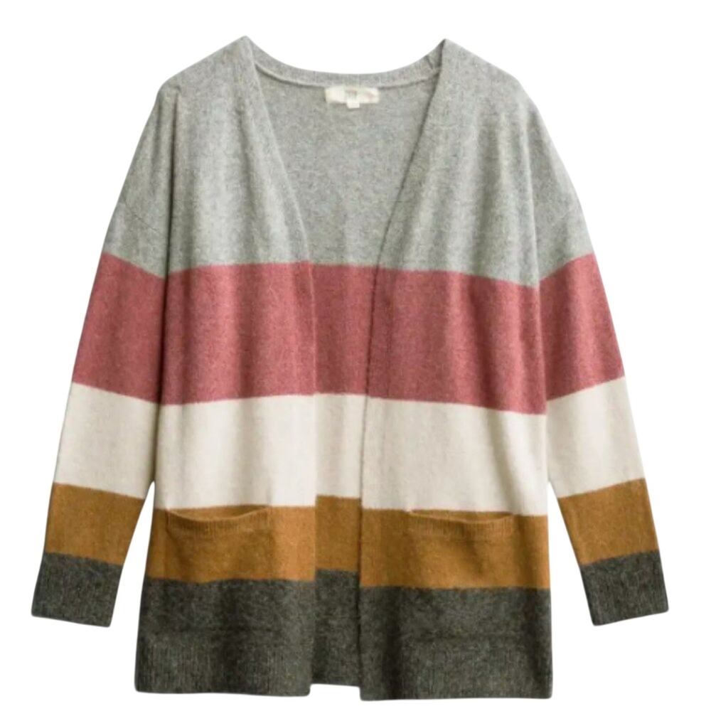 Pinque Barras Two Pocket Color Block Cardigan, Light Grey, Size Medium